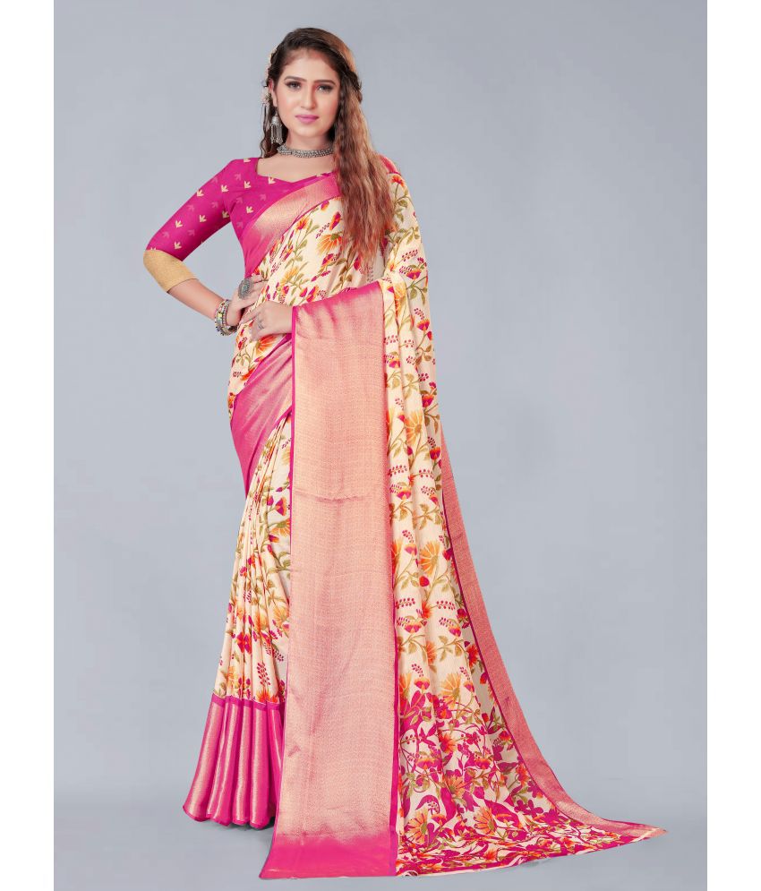     			Bhuwal Fashion Chiffon Printed Saree With Blouse Piece - Pink ( Pack of 1 )