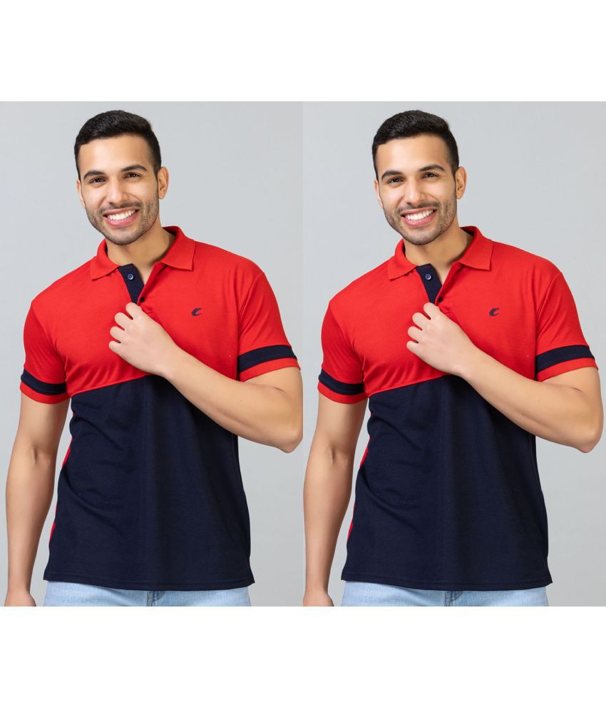     			EKOM Cotton Blend Regular Fit Colorblock Half Sleeves Men's Polo T Shirt - Red ( Pack of 2 )
