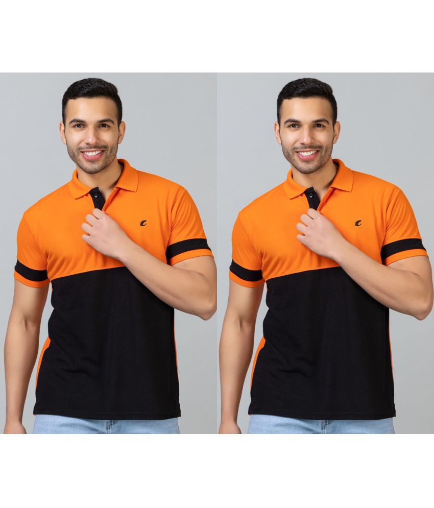     			EKOM Cotton Blend Regular Fit Colorblock Half Sleeves Men's Polo T Shirt - Orange ( Pack of 2 )