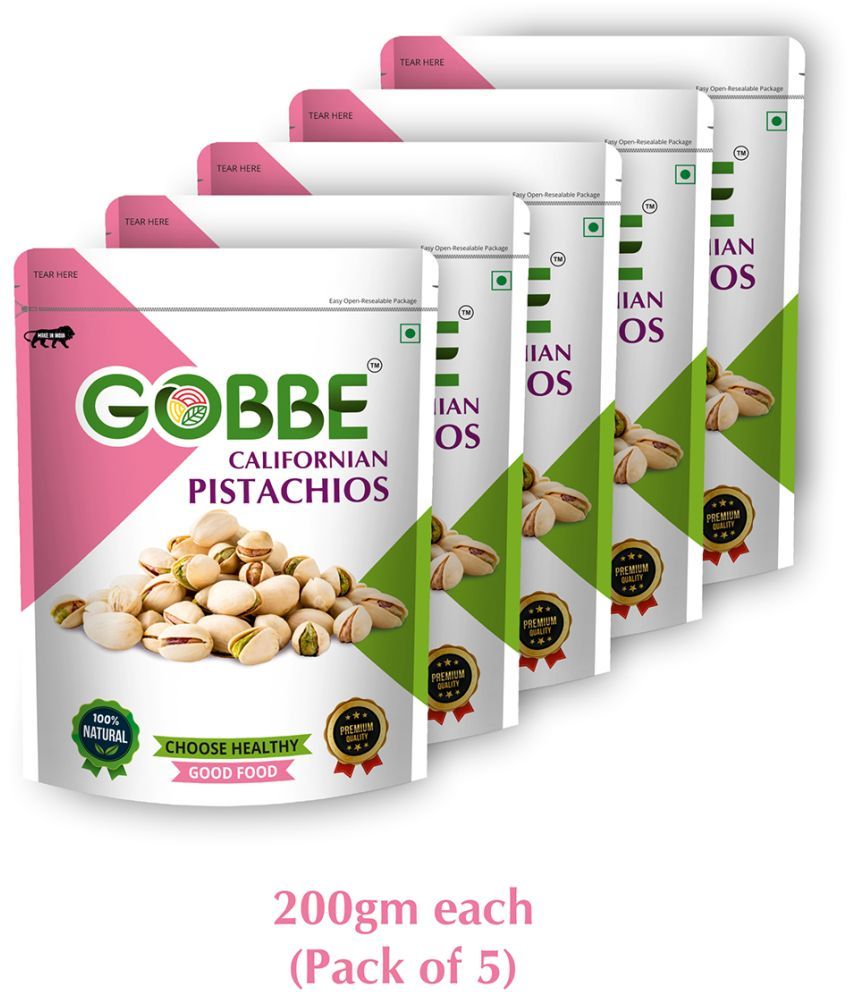     			GOBBE Premium Californian Inshell Salted Pistachios | Dry Fruit & Nuts Pista | High in Protein & Dietary Fiber - 1Kg (Pack of 5) (200*5)