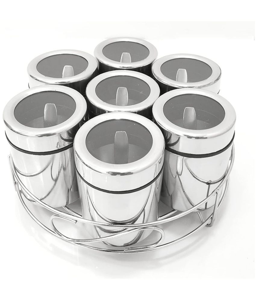     			HOMETALES Stainless Steel Masala Dabba|Masala Dani set of 7 with spoon & stand, 80ml each