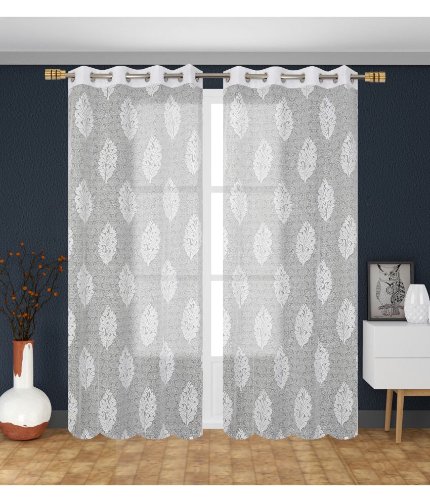     			Homefab India Floral Transparent Eyelet Curtain 5 ft ( Pack of 2 ) - White