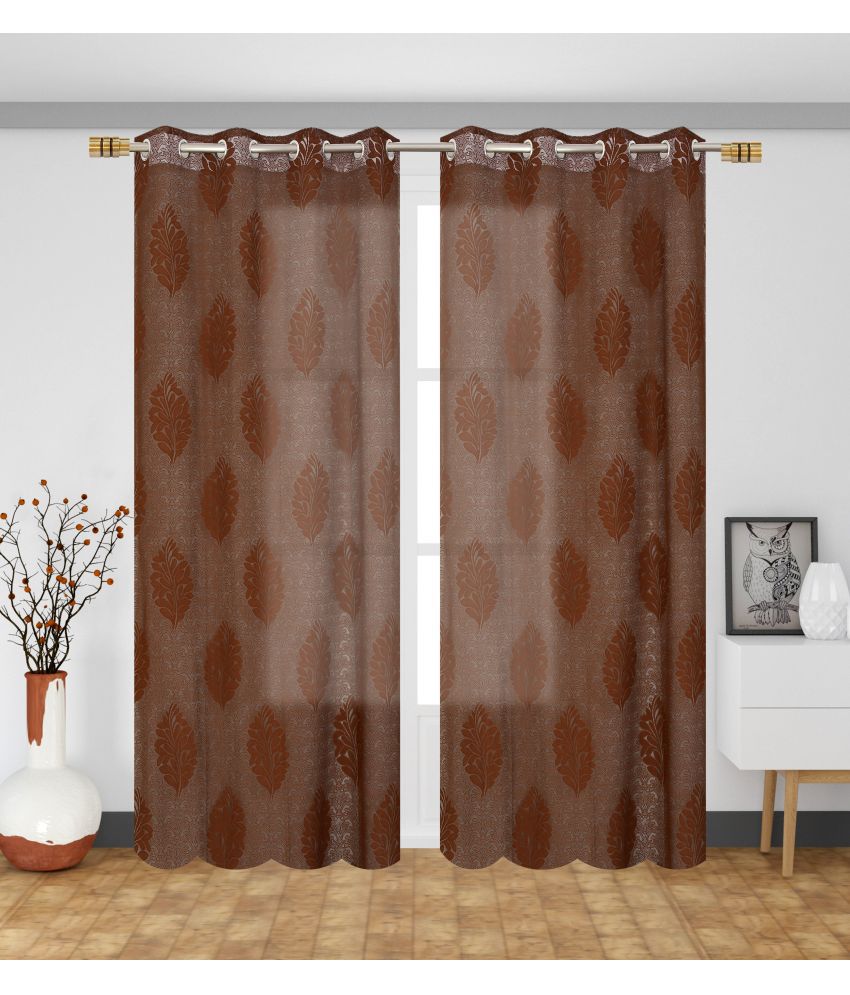     			Homefab India Floral Transparent Eyelet Curtain 5 ft ( Pack of 2 ) - Brown