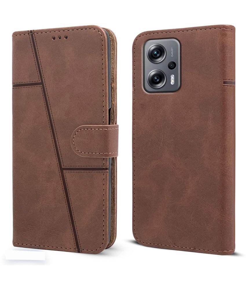     			NBOX Brown Flip Cover Artificial Leather Compatible For Redmi K50i 5G ( Pack of 1 )