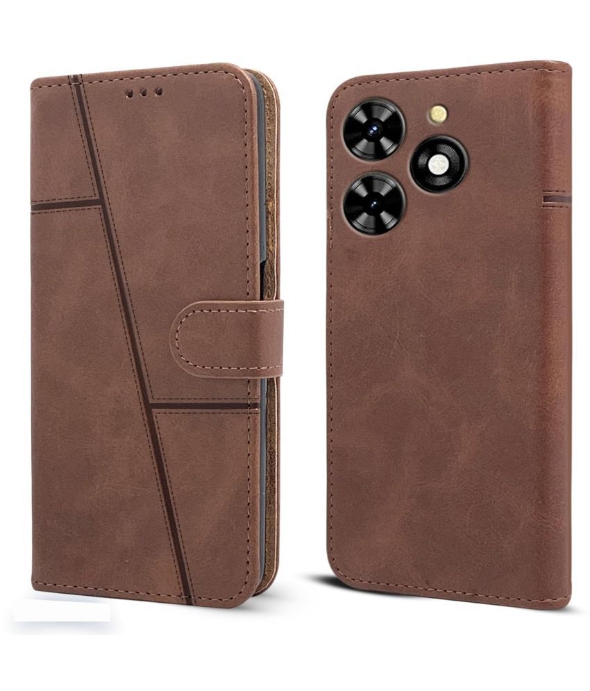     			Shining Stars Brown Flip Cover Artificial Leather Compatible For Tecno Pop 8 ( Pack of 1 )