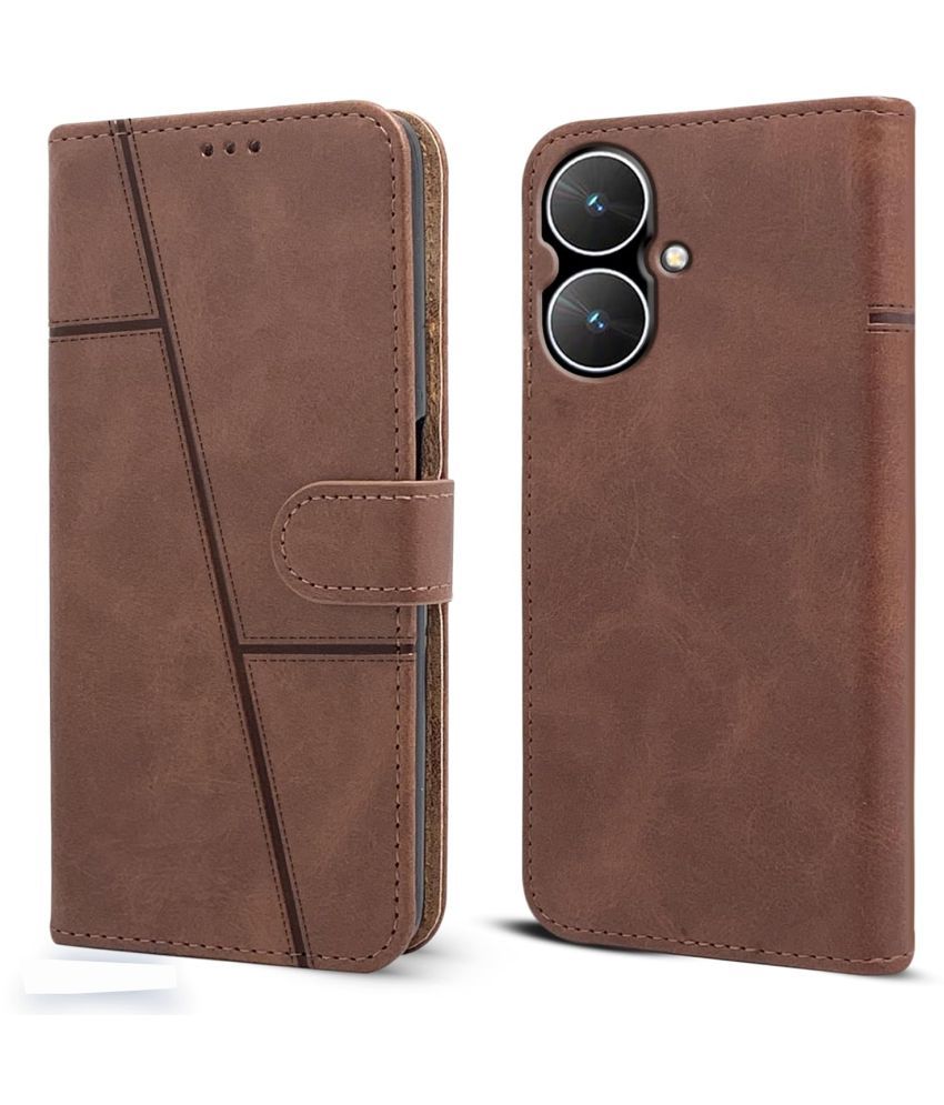     			Shining Stars Brown Flip Cover Artificial Leather Compatible For Poco M6 5G ( Pack of 1 )