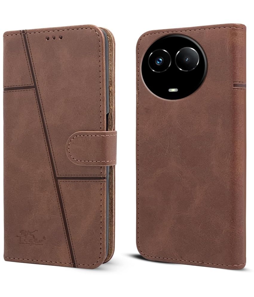     			Shining Stars Brown Flip Cover Artificial Leather Compatible For Realme C67 ( Pack of 1 )