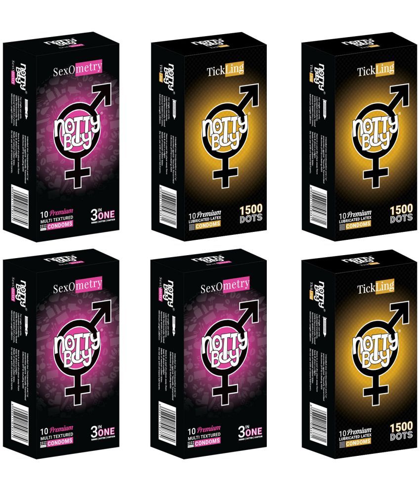     			NottyBoy Combo Pack 3 IN 1,1500 Dots, Ribbed, Countour Condoms For Men - 60 Units