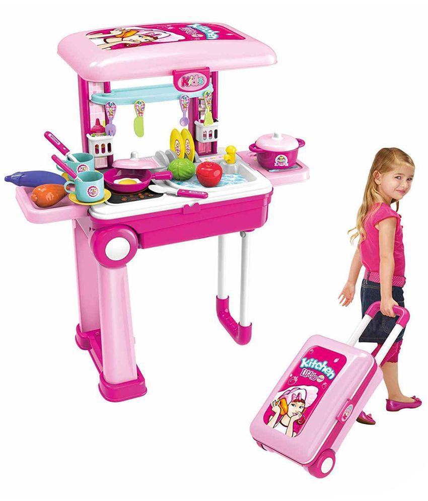     			RAINBOW RIDERS 2 in1 Little Chef Trolley Kitchen Set with Music & Light / Foldable Trolley and Carry Chef Set/ Pretend Luggage kitchen Set With Unique Suitcase for 3+ Year Girls/ Unique Trolley Design kitchen set for kids/ Premium Quality Cooking kit .