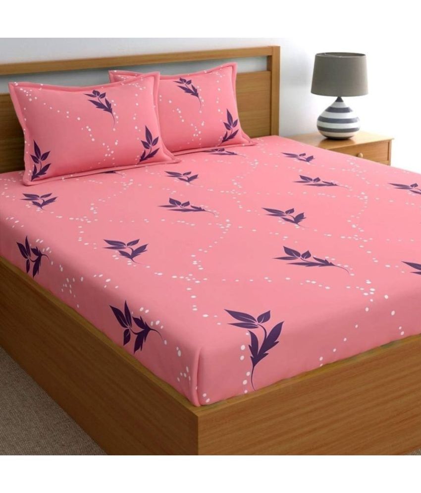     			Shaphio Microfiber Nature 1 Double Bedsheet with 2 Pillow Covers - Pink