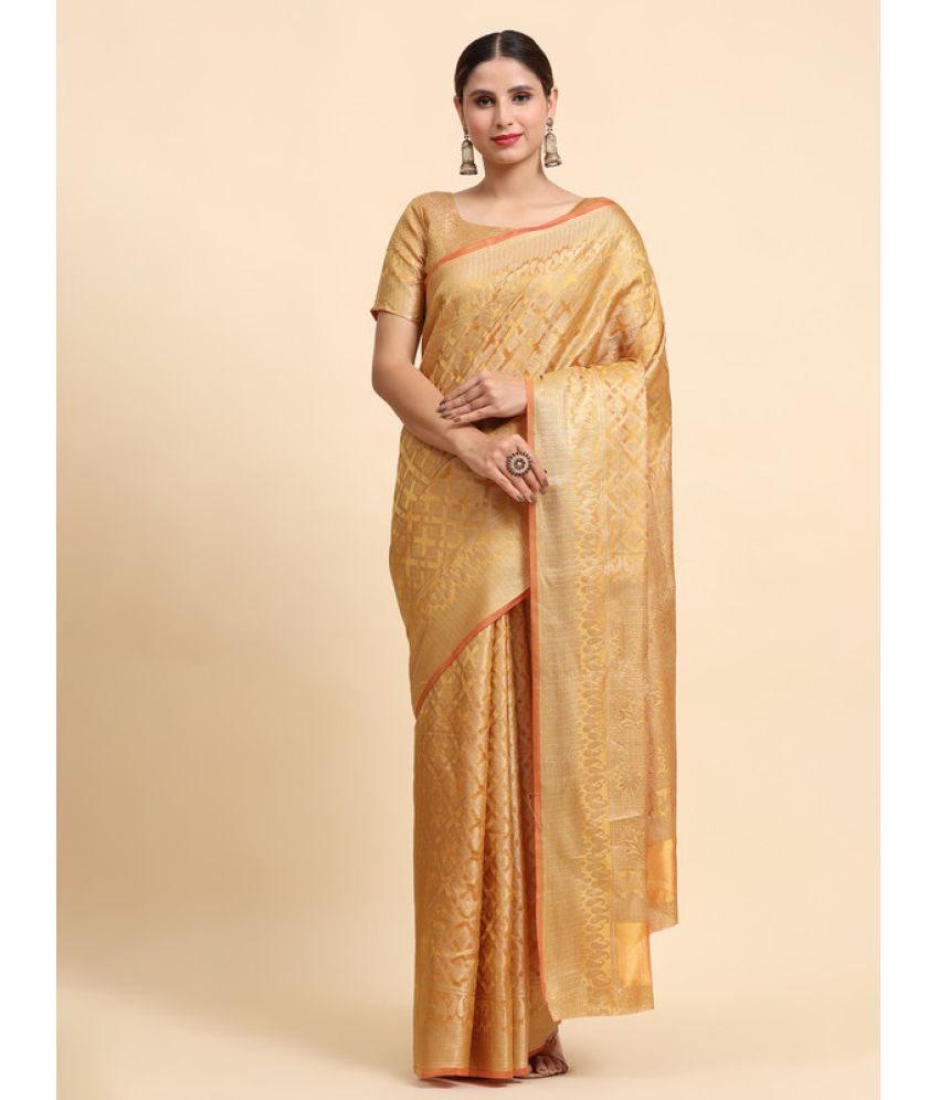     			Surat Textile Co Organza Woven Saree With Blouse Piece - Yellow ( Pack of 1 )