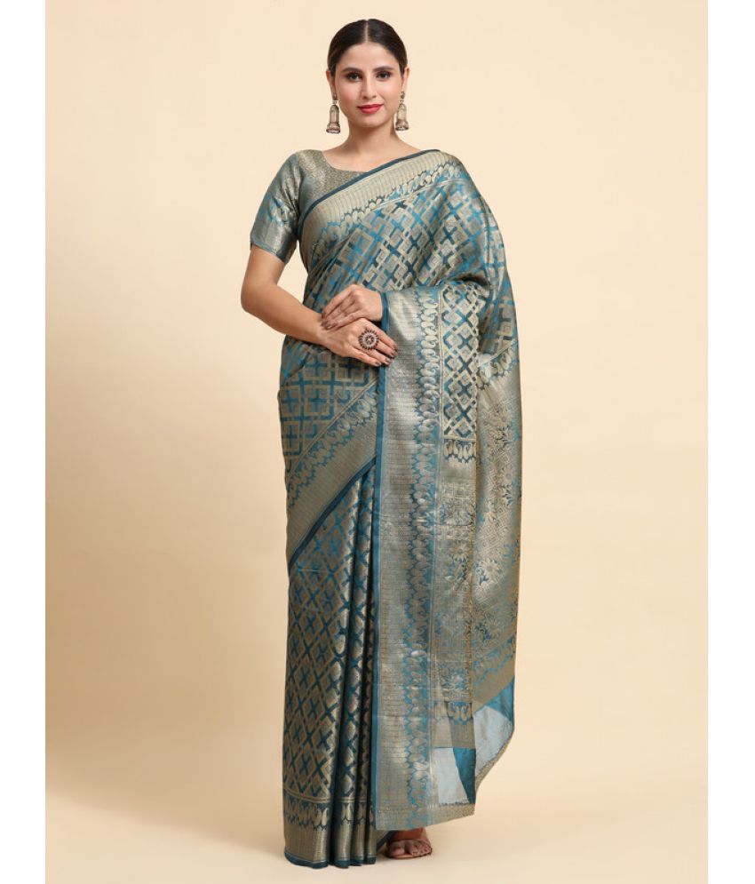     			Surat Textile Co Organza Woven Saree With Blouse Piece - SkyBlue ( Pack of 1 )