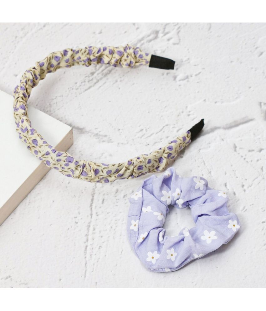     			Yellow Bee Crinkled Floral Hairband and Daisy Scrunchie Combo- Yellow and Purple