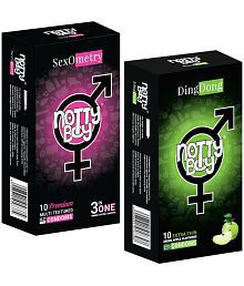 NottyBoy 3 in 1 Ribbed Dotted Contoured and Fruit Flavoured Condom - 20 Units