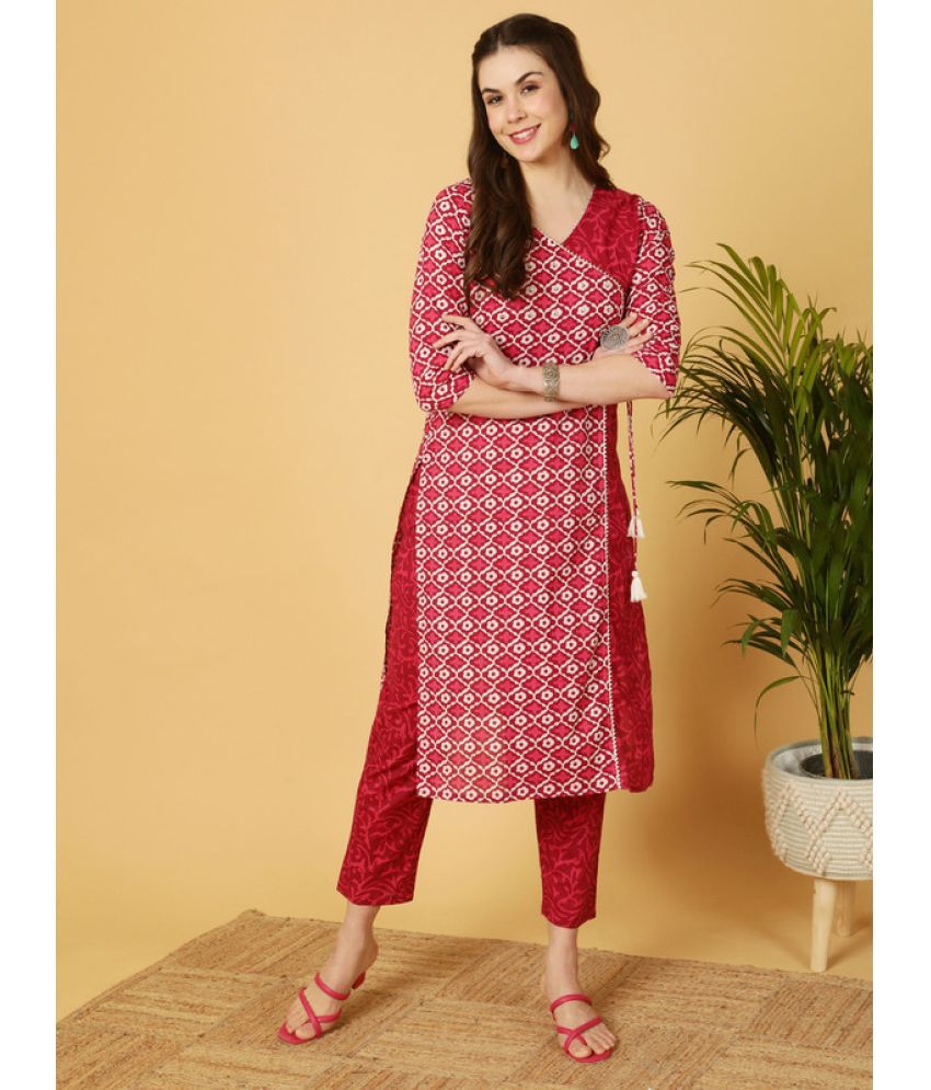     			Antaran Cotton Printed Kurti With Pants Women's Stitched Salwar Suit - Magenta ( Pack of 1 )