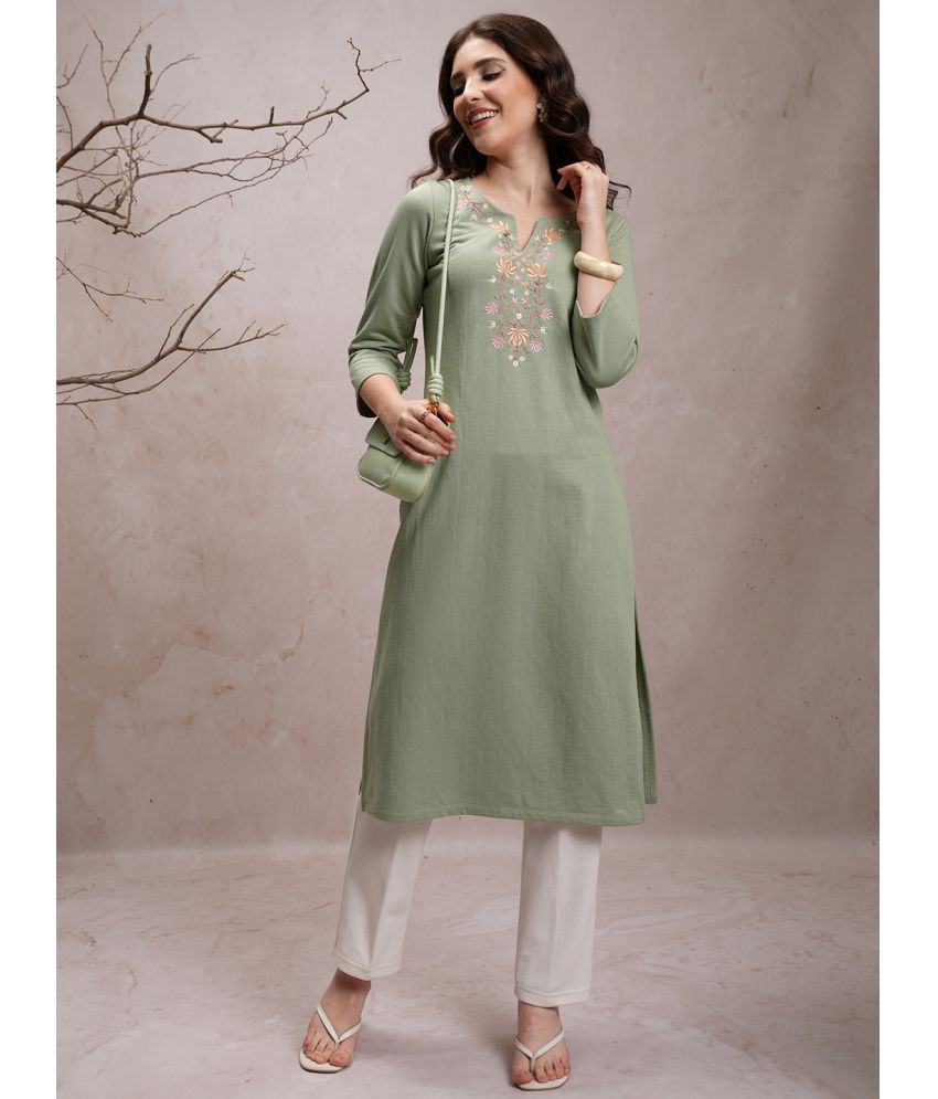     			Ketch Polyester Embroidered Straight Women's Kurti - Olive ( Pack of 1 )