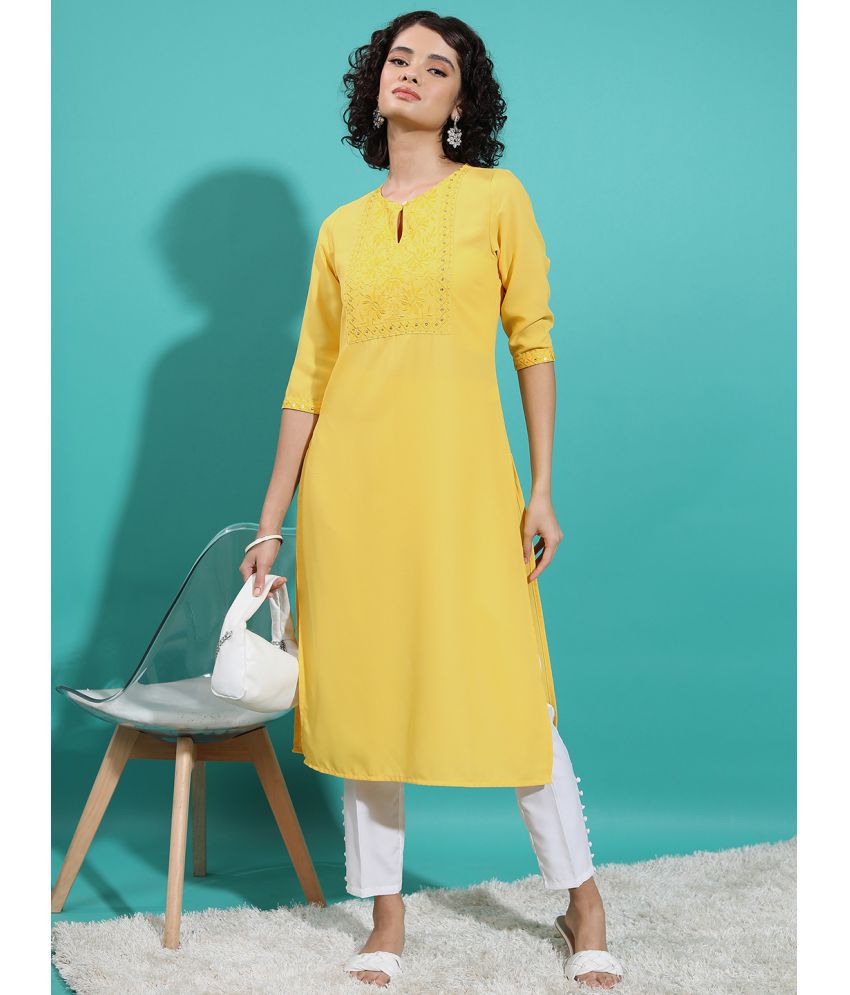     			Ketch Polyester Embroidered Straight Women's Kurti - Yellow ( Pack of 1 )