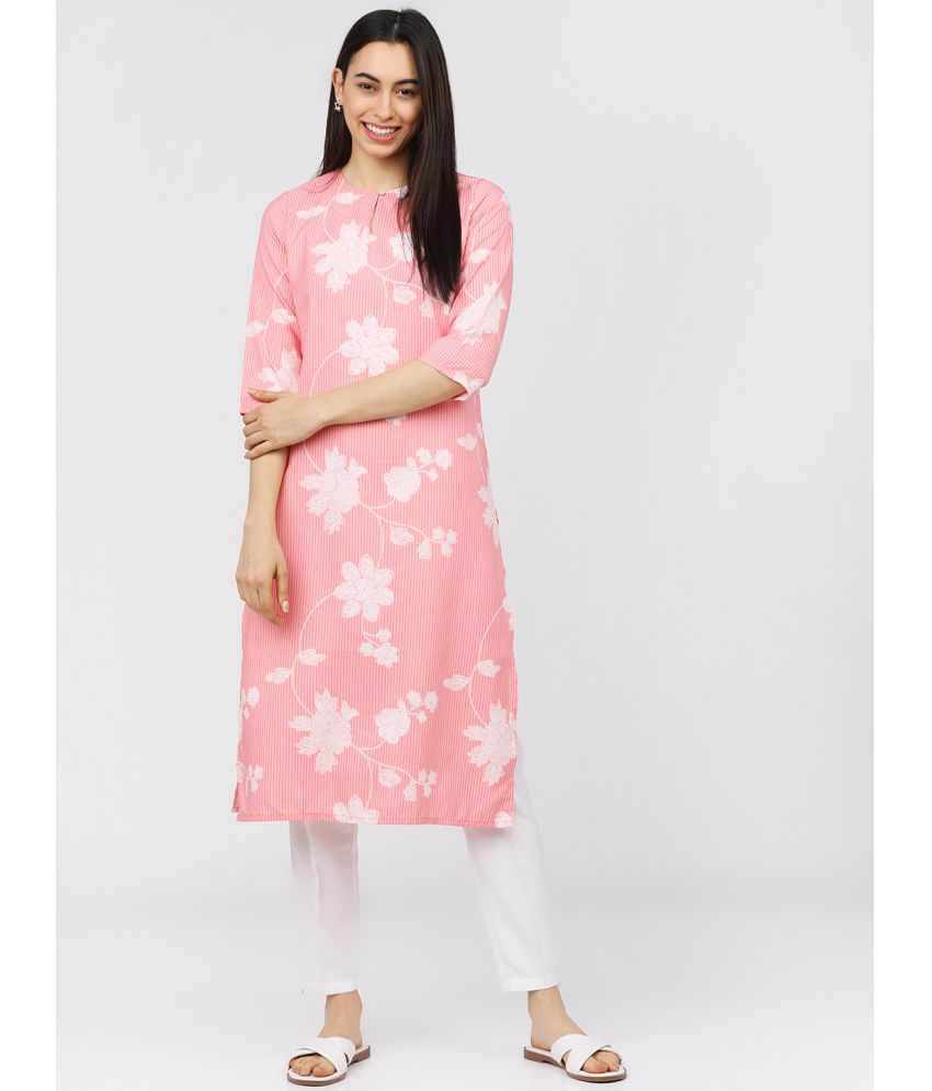     			Ketch Polyester Embroidered Straight Women's Kurti - Pink ( Pack of 1 )