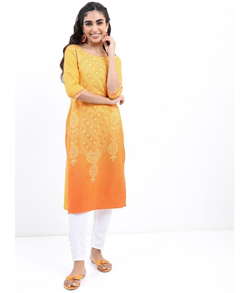     			Ketch Polyester Printed Straight Women's Kurti - Yellow ( Pack of 1 )