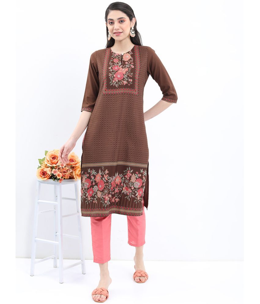     			Ketch Polyester Printed Straight Women's Kurti - Brown ( Pack of 1 )