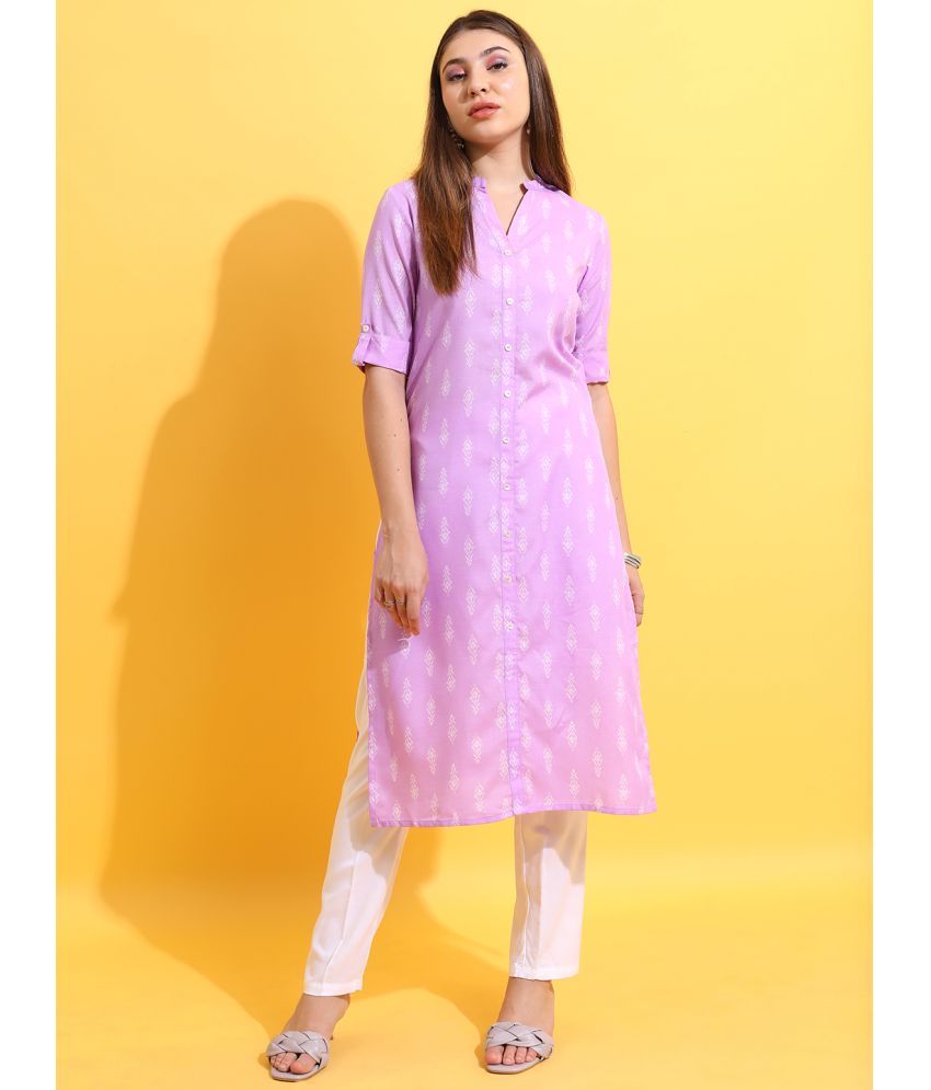     			Ketch Polyester Printed Straight Women's Kurti - Lavender ( Pack of 1 )