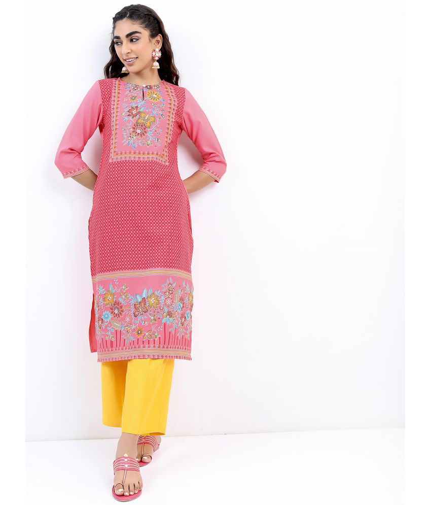     			Ketch Polyester Printed Straight Women's Kurti - Rose Gold ( Pack of 1 )