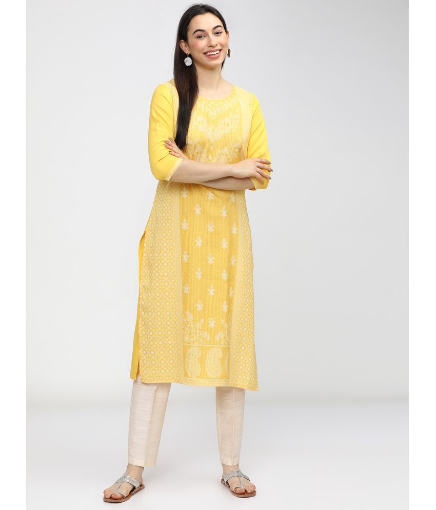     			Ketch Polyester Printed Straight Women's Kurti - Yellow ( Pack of 1 )