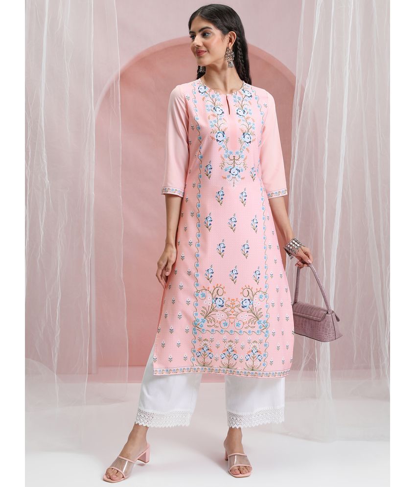     			Ketch Polyester Printed Straight Women's Kurti - Pink ( Pack of 1 )