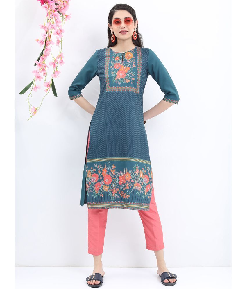     			Ketch Polyester Printed Straight Women's Kurti - Green ( Pack of 1 )