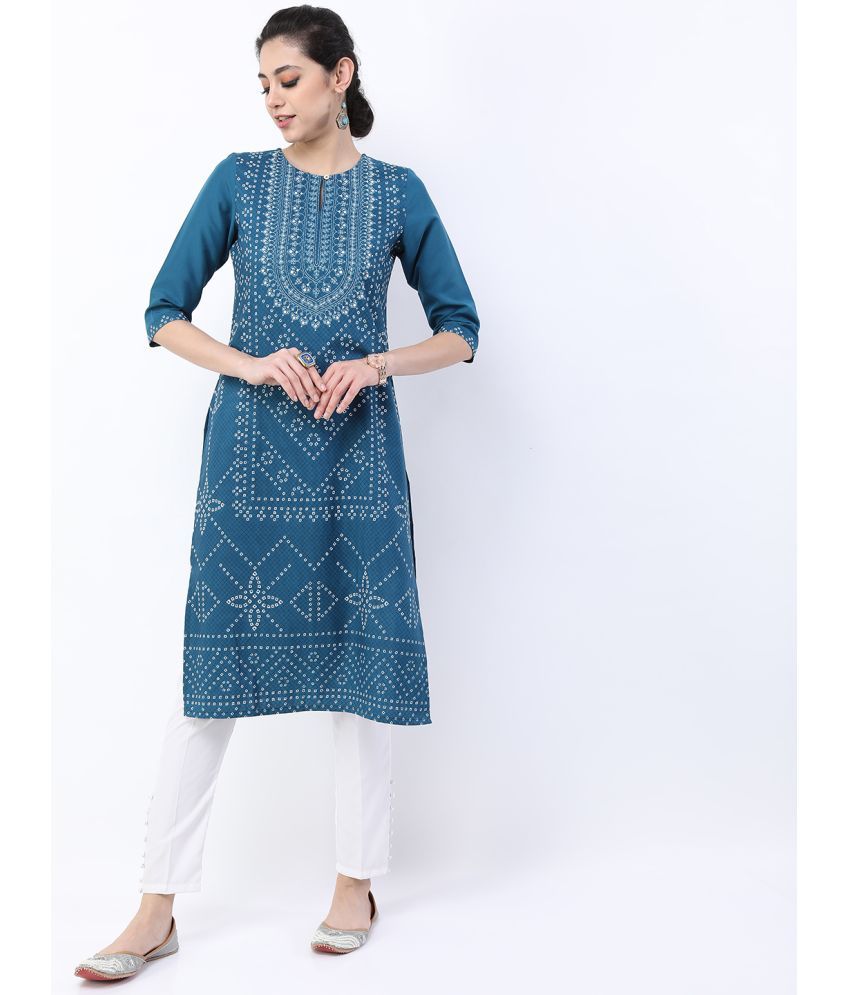     			Ketch Polyester Printed Straight Women's Kurti - Blue ( Pack of 1 )