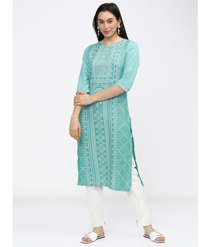     			Ketch Polyester Printed Straight Women's Kurti - Blue ( Pack of 1 )