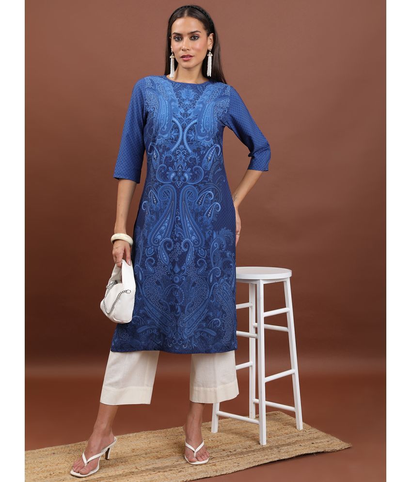     			Ketch Polyester Printed Straight Women's Kurti - Blue ( Pack of 1 )