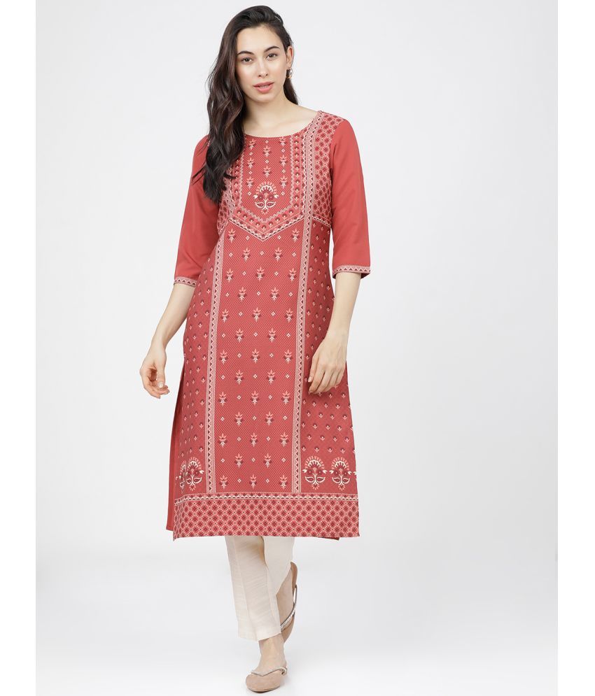     			Ketch Polyester Printed Straight Women's Kurti - Orange ( Pack of 1 )