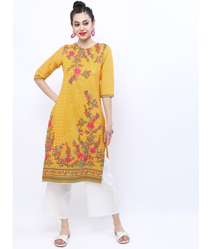     			Ketch Polyester Printed Straight Women's Kurti - Yellow ( Pack of 1 )