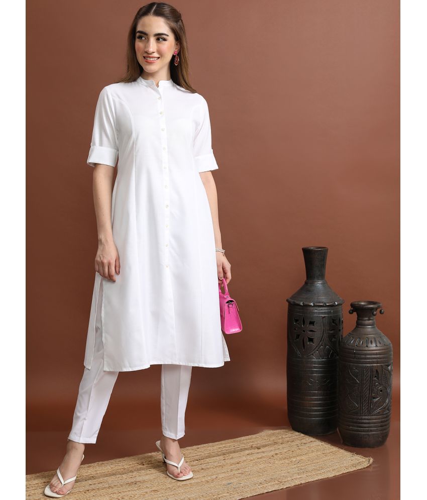     			Ketch Polyester Solid Front Slit Women's Kurti - White ( Pack of 1 )