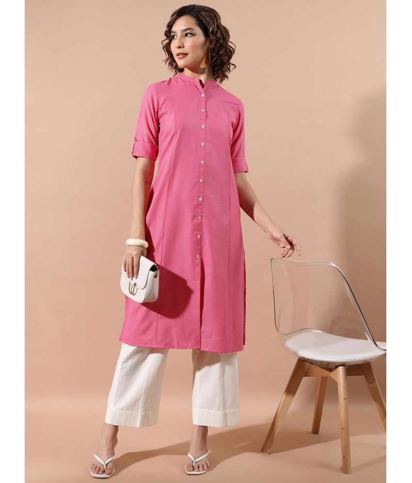     			Ketch Polyester Solid Front Slit Women's Kurti - Pink ( Pack of 1 )