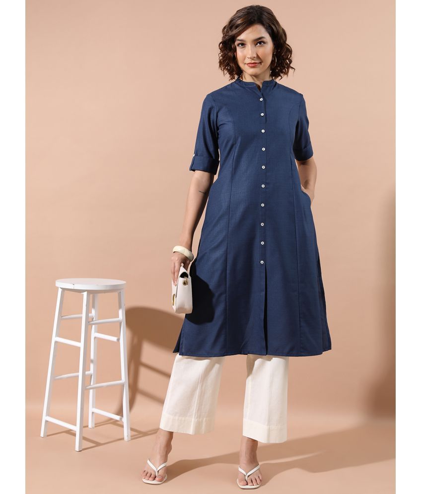     			Ketch Polyester Solid Front Slit Women's Kurti - Blue ( Pack of 1 )