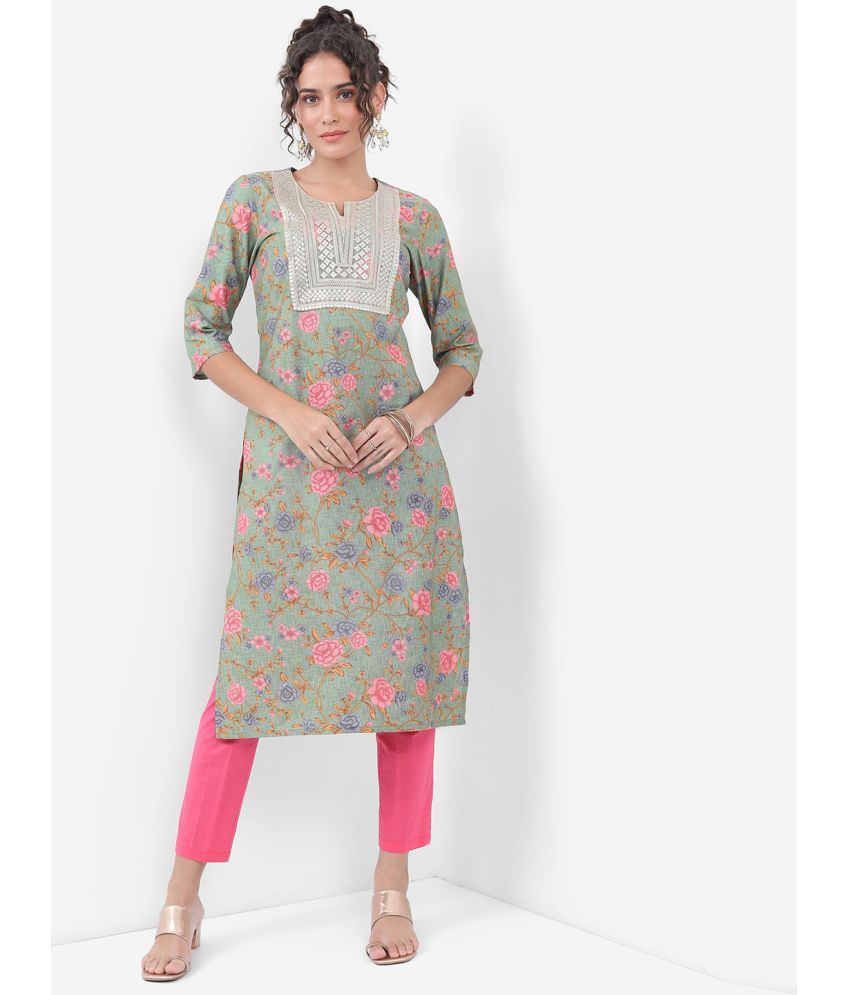     			Ketch Viscose Blend Printed Straight Women's Kurti - Green ( Pack of 1 )