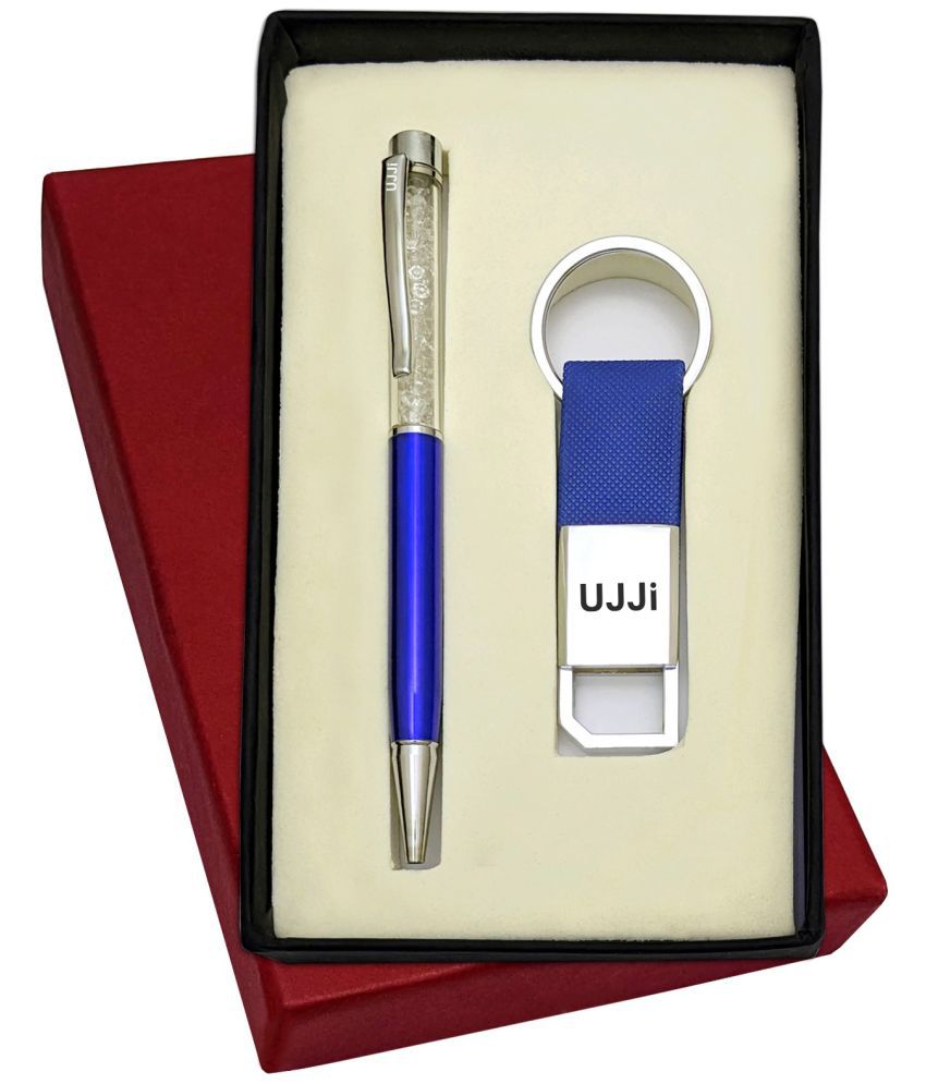     			UJJi 2in1 Combo with Blue Body Colour Cristal Metal Blue Ball Pen with Hook Keychain