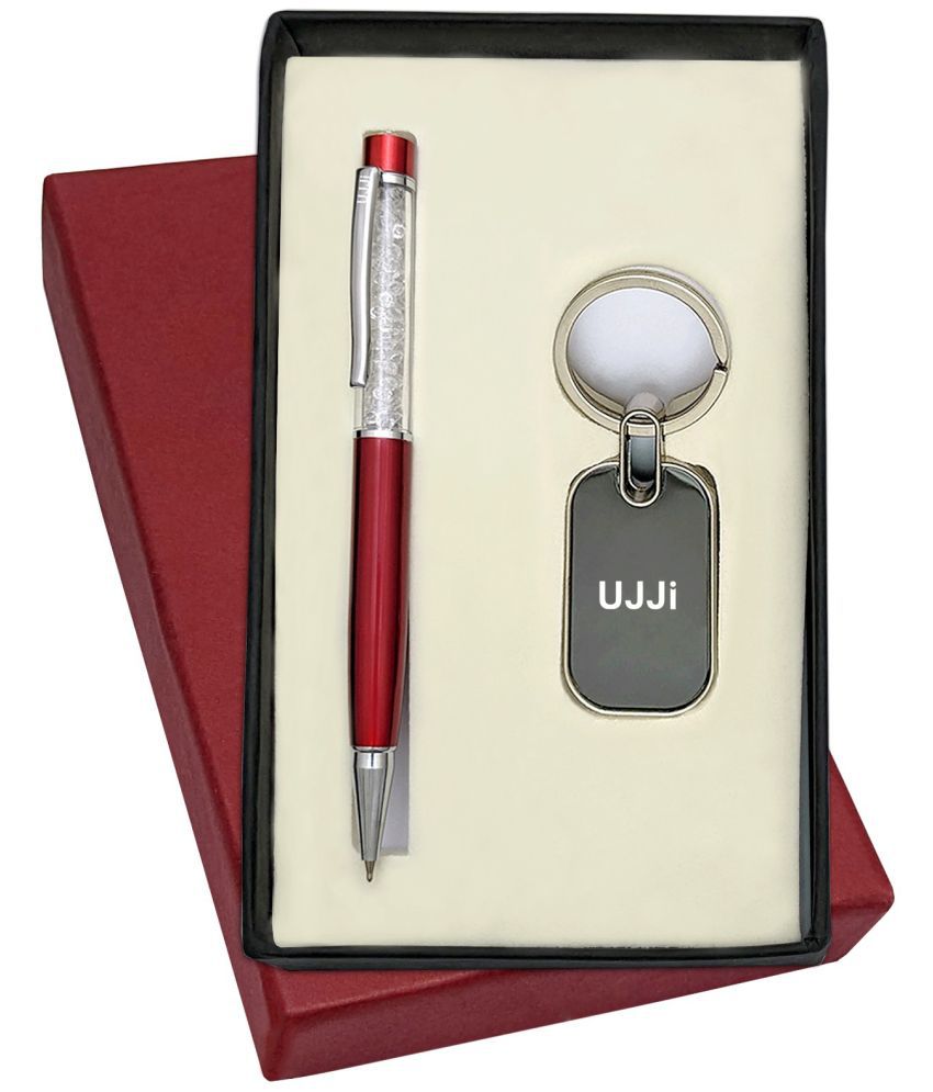     			UJJi 2in1 Combo with Red Body Colour Cristal Metal Ball Pen with Keychain