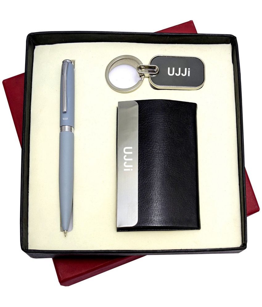     			UJJi 3in1 Combo Set with Grey Colour Ball Pen, Keychain and ATM Card Holder