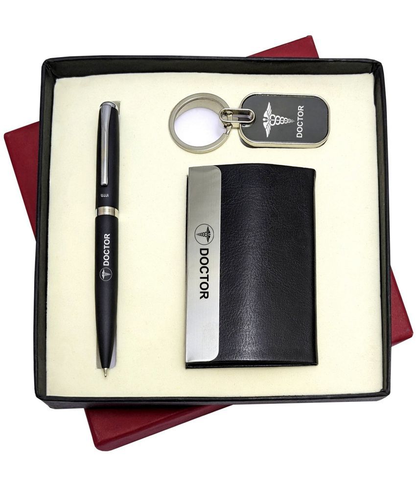     			UJJi 3in1 Dcotor Logo Set with Black Body Ball Pen, Keychain and ATM Card Holder