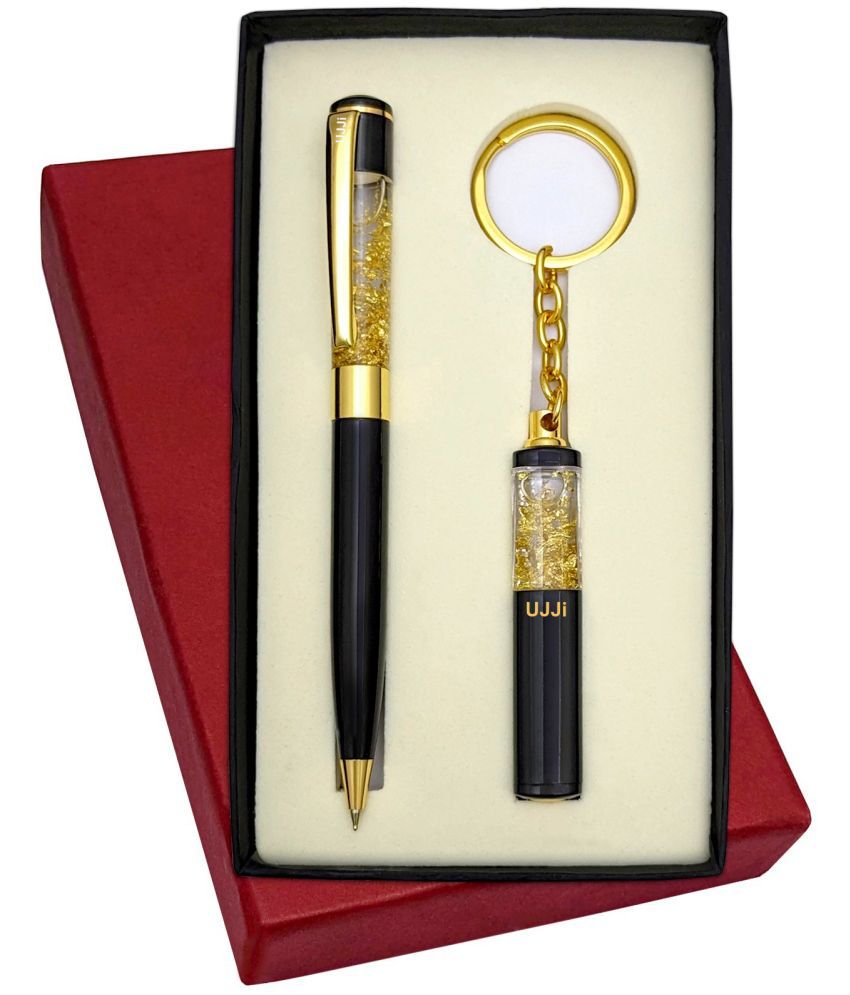     			UJJi Golden Gel Filled Brass Body Ball Pen & Gel Filled Keychain
