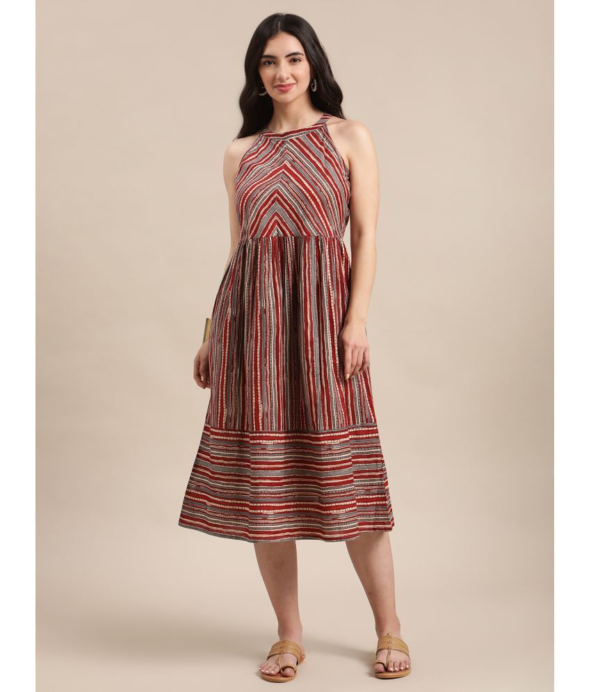     			Varanga Cotton Striped Midi Women's Empire Dress - Rust ( Pack of 1 )