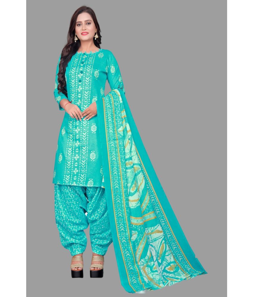     			WOW ETHNIC Unstitched Cotton Printed Dress Material - Sea Green ( Pack of 1 )