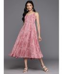 Varanga Georgette Printed Midi Women's Fit & Flare Dress - Pink ( Pack of 1 )