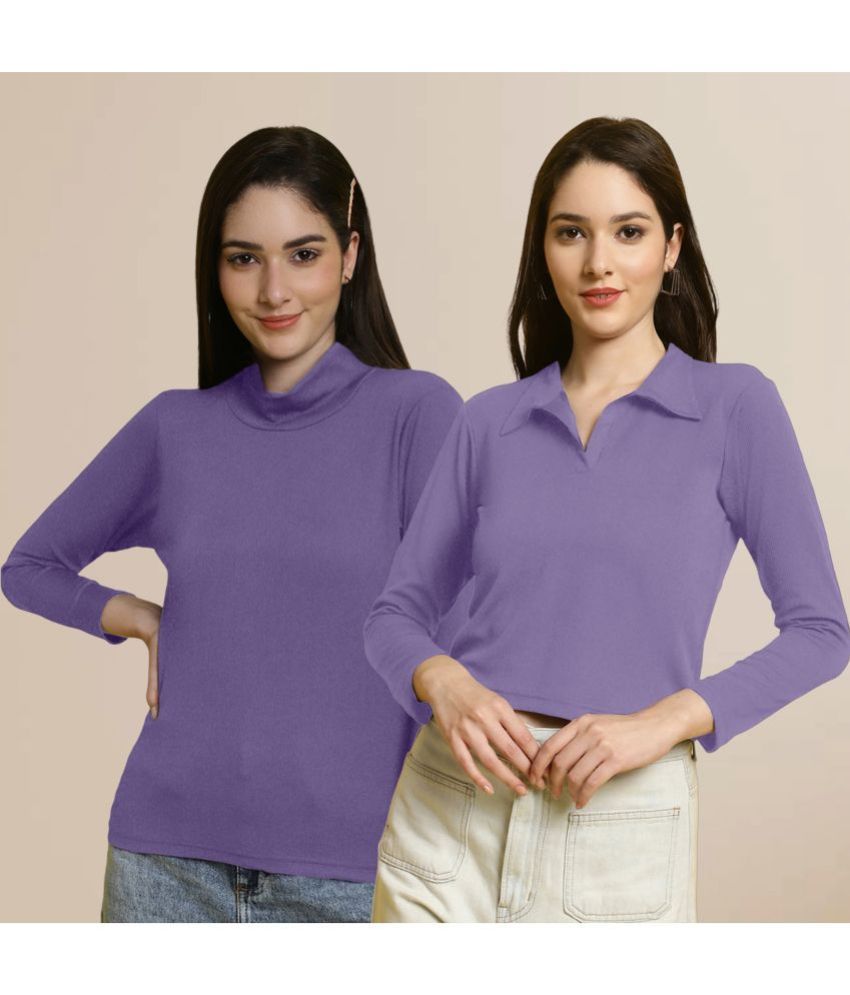     			Fabflee Purple Polyester Women's Regular Top ( Pack of 2 )