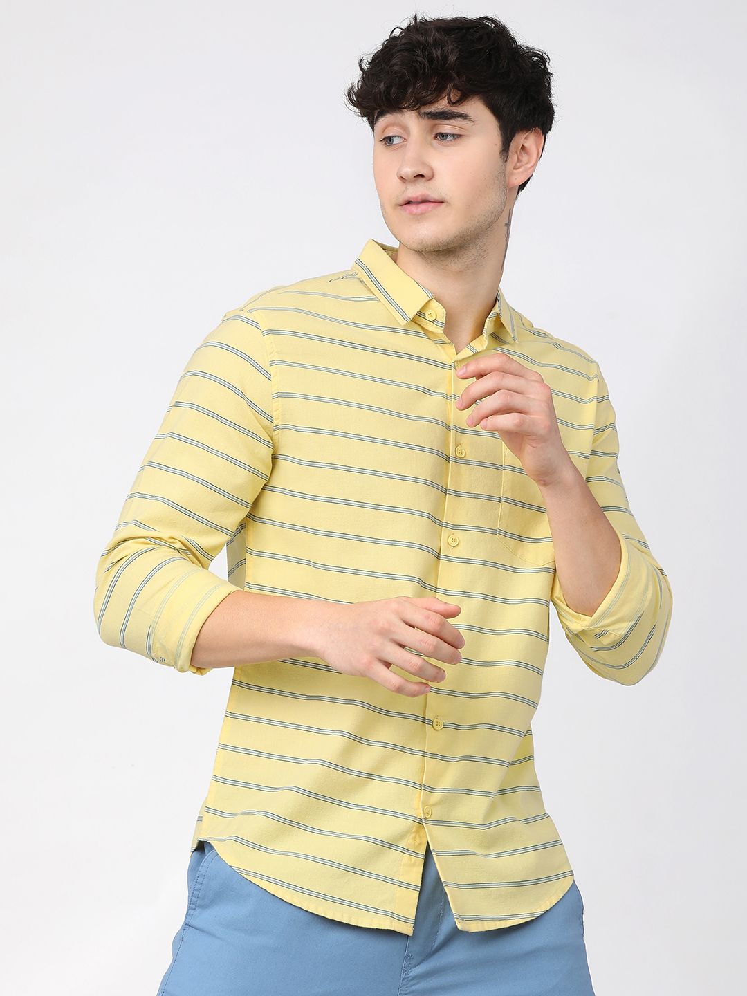     			Ketch 100% Cotton Slim Fit Striped Full Sleeves Men's Casual Shirt - Yellow ( Pack of 1 )