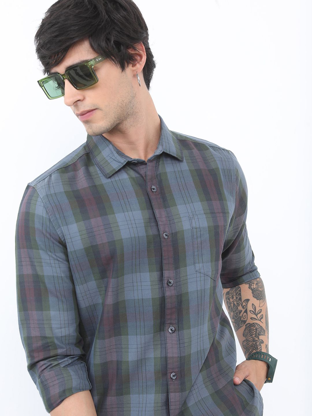     			Ketch Cotton Blend Slim Fit Checks Full Sleeves Men's Casual Shirt - Grey ( Pack of 1 )