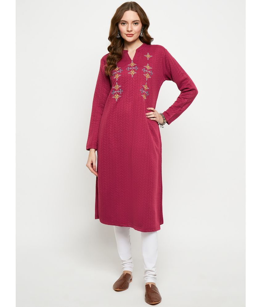     			VIAZAA Woollen Embroidered Straight Women's Kurti - Magenta ( Pack of 1 )